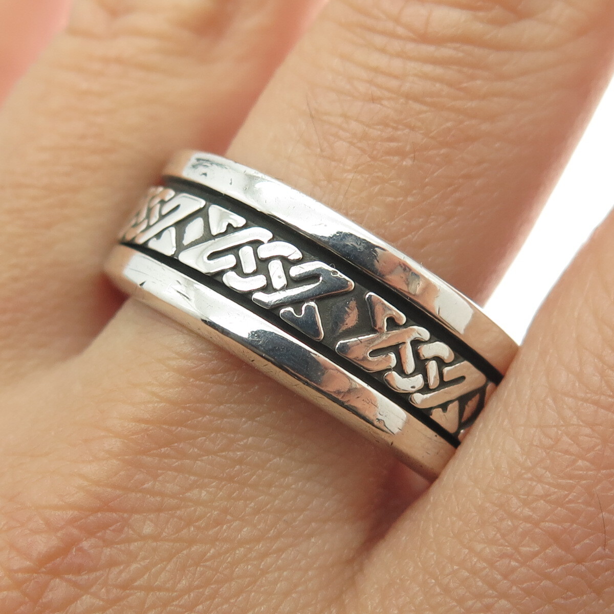 925 Sterling Silver Vintage Mexico Knot Oxidized Band Ring