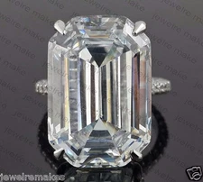 925 Sterling Silver Celebrity  25ct Solitaire big Emerald Studded shank Ring