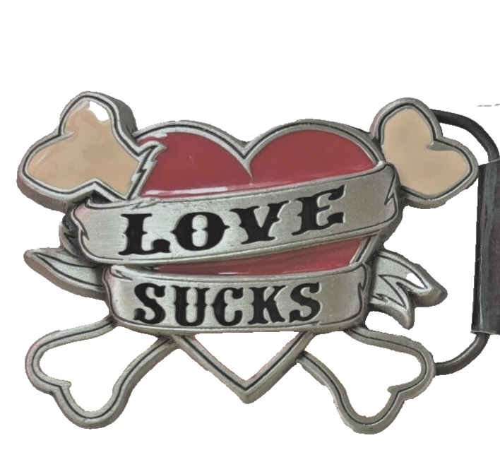 Lucky 13 Love Sucks Heart Skull‎ Crossbones Belt Buckle Y2K Goth Punk Lucky 13 Belt Buckle Love Sucks Text New Original Officially  main image 2