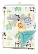 Luvable Friends Jungle Safari Aqua Sherpa Baby Blanket Animals Panda Lion New