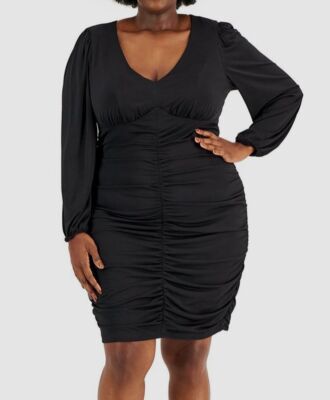 Emerald Sundae Plus Womens Ruched Bodycon Bodycon Dress, Black