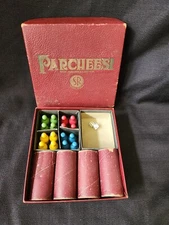 Vintage Old Parcheesi Selchow & Righter S&R Game - 16 Tokens 4 Cups 2 Dice & Box