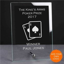 Personalised Poker Glass Plaque Trophy Award - Engraved Poker Trophies