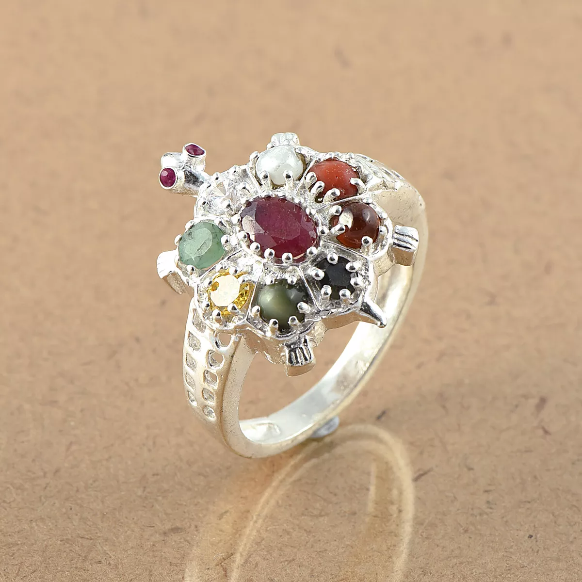 Natural Navratna Gemstone tortoise Ring 925 Sterling silver Turtle Ring