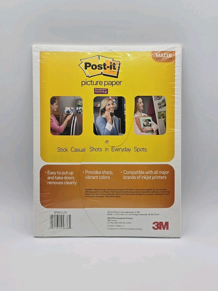 Post-It Picture Paper Matte Non Glare 3M Print Peel Stick 20 Sheets 8.5 x 11 NEW - Image 2 of 2