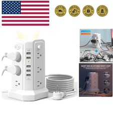 Surge Protector Power Strip Tower with 5 USB Ports and Night Light, 10FT Exte...