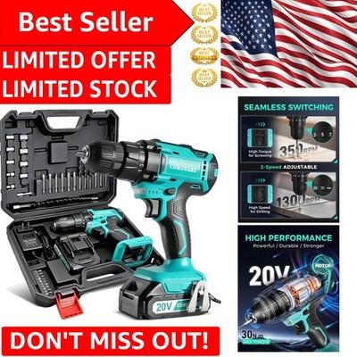 266 In-lb Torque Cordless Drill with 2 Variable Speeds & LED Light - 34pc Kit