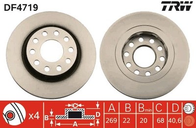 2x Bremsscheibe TRW DF4719 für AUDI C5 A6 4BH 4B5 ALLROAD 4B2 Avant 4B6 4B4 TDI