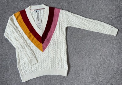 NEU MIT ETIKETT TOMMY HILFIGER WINDIE OFF WHITE V-AUSSCHNITT PULLOVER GRÖSSE S UVP 169  