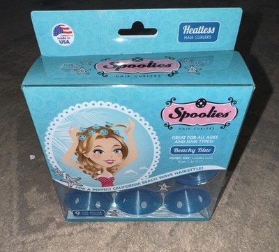 Spoolies Vintage Beachy Blue Silicone Hair Curlers Jumbo Size 1'' & 1.25'' 9ct
