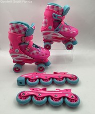 Roller Derby Unisex Kids Pink Blue Adjustable Roller Skate Size 3-6 4 Pcs