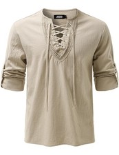 JOGAL Mens Renaissance Shirt Medieval Pirate Costume Beige Medium,