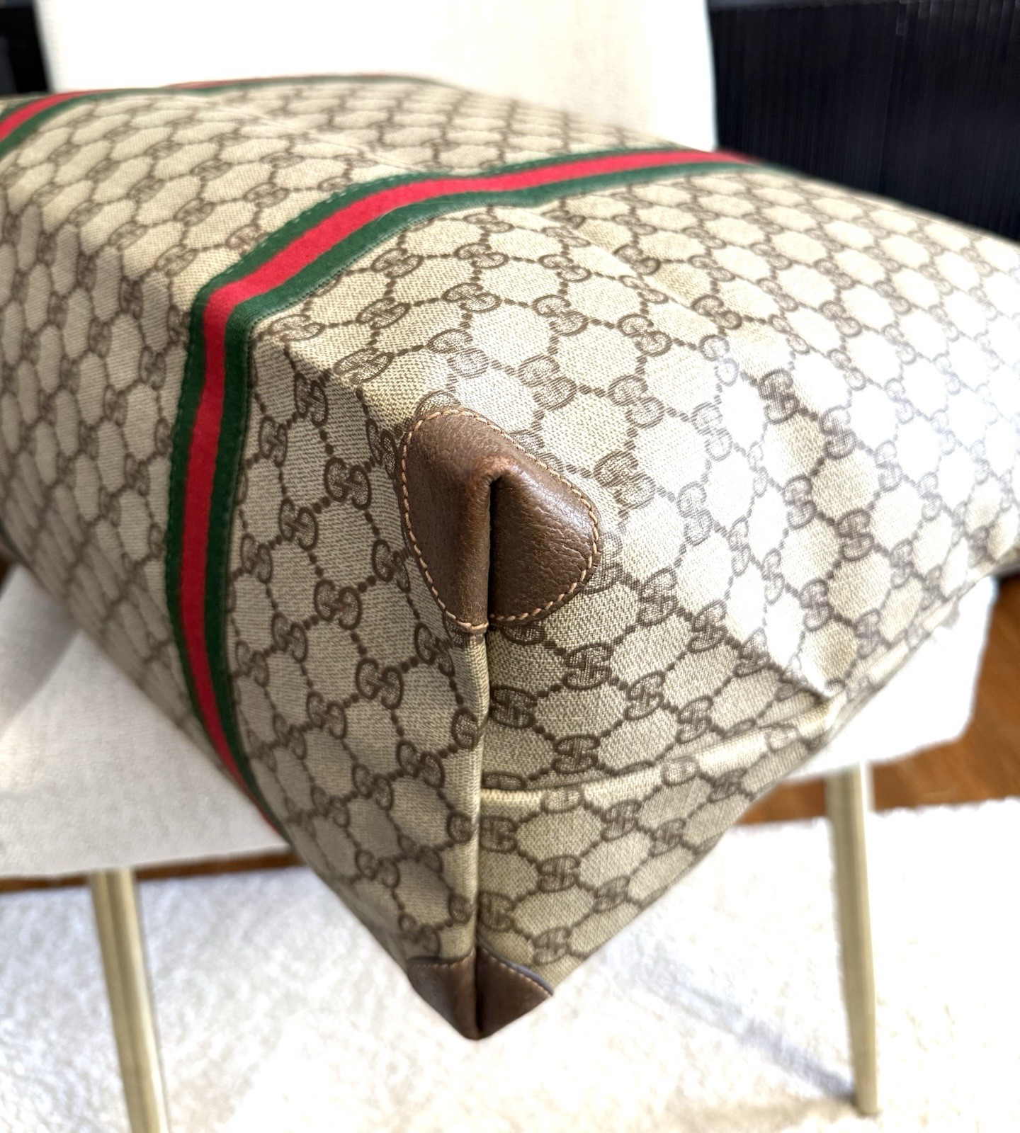 GUCCI Authentic Web Sherry Line Boston Bag Travel Bag XL tote Monogram Brown thumbnail 18