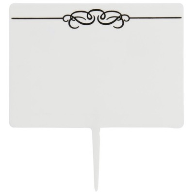 HUBERT  Deli Spear Tag Black Scroll Design White Plastic- 2 1/2''H x 3 1/2''L