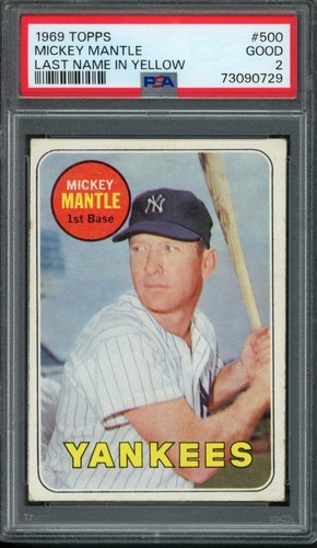 1969 TOPPS BASEBALL #500 MICKEY MANTLE - PSA 2 GOOD - SLOTH55 - LAST ...