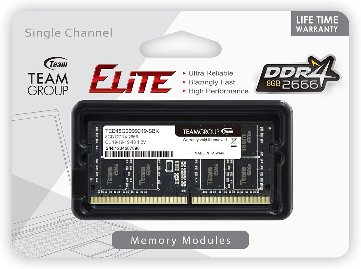 TEAMGROUP Elite 8GB DDR4 2666MHzメモリ4枚セット TeamGroup Elite TED48G2666C19-SBK 8GB DDR4-2666MHz SODIMM Laptop