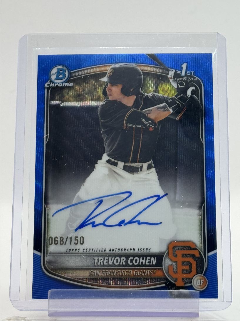TREVOR COHEN 2025 BOWMAN CHROME DRAFT 1ST BLUE WAVE GIANTS AUTO /150 Q0913
