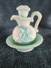 Vintage Avon Jadeite Green Swirl Milk Glass  Pitcher With Stopper and Basin