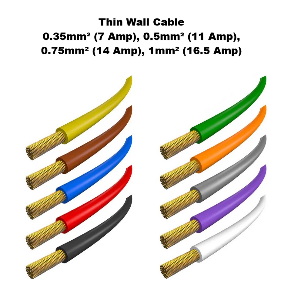 AUTOMARINE CABLES Thin Wall Single Core Stranded Cable 12v 24v Wire 0.35mm 0.5mm 0.75mm 1mm