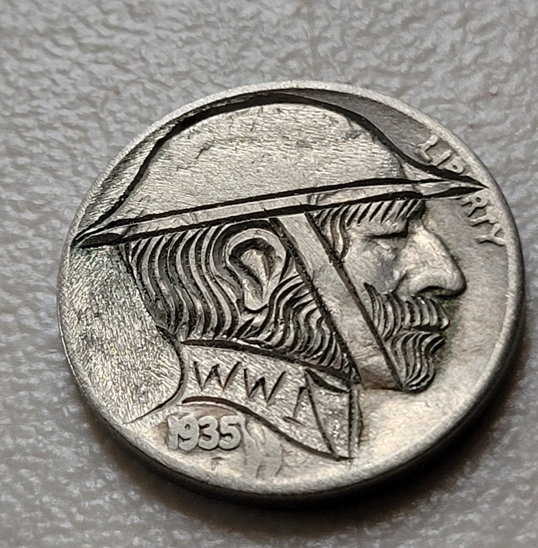 Original Hobo Buffalo Nickel Vintage Coin- WWI Soldier