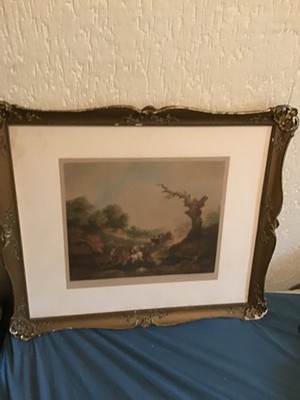 ein antiker vergoldeter gerahmter Gravur Druck vom Künstler Will Hunderson signiert elegant c