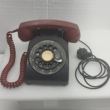 Vintage Bell System Western Electric Rotary Dial Desk Phone Black w Red Handheld