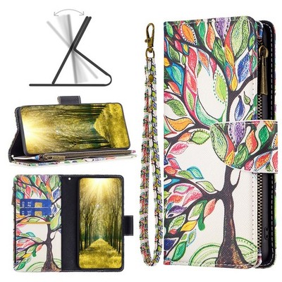 For Various Phone Big Tree Zipper Wallet Case Stand 9 Card Bag Cover Holder Flip
