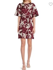 Valentino Mermaid Print Navy Blue Silk Mini Shift Dress IT6/US42 AUTHENTIC NWT 