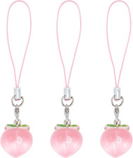 3Pcs Peach Cell Phone Strap Charm Keychain Fruit Resin Car Key Hanging Wallet Pe