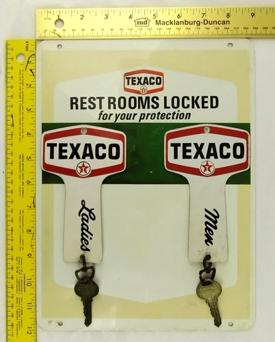 Vintage TEXACO Gas Men & Ladies Bathroom Key Holder Painted Metal Signs Original