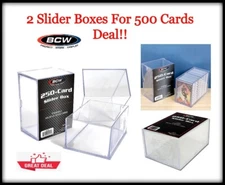 BCW 2-Piece Slider Boxes For 500 Trading Cards Clear & Stackable 2 Packs DEAL