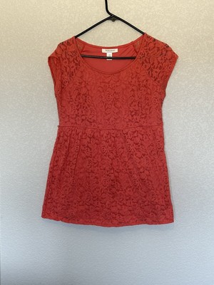 Motherhood Maternity - Peach Colored Floral Pattern Maternity Shirt - Size M