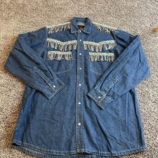 Vintage Sunbelt Shirt Mens Small Pearl Snap Western Aztec Beads Rodeo