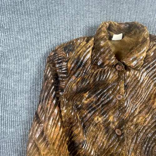 VTG Fresh Jacket Womens 16 Brown Button Up Fuzzy Fleece Collared Soft Retro - Picture 5 of 13