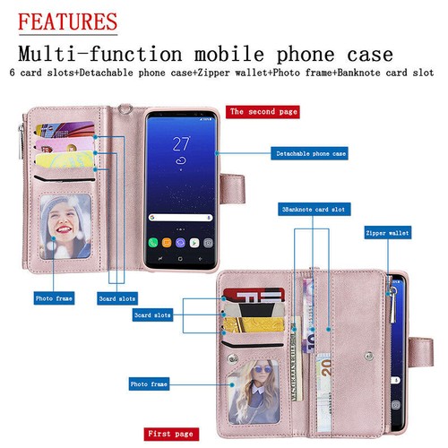 Removable Zipper Leather Wallet Case For Samsung S24 S23 S22 Ultra S21S20 Note20 - Picture 70 of 76