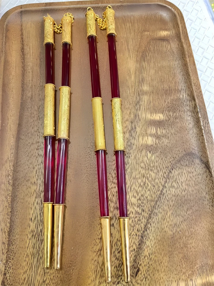 Pigeon Blood Red Corundum Ruby Gilt Chopstick 1Pair Lab Created AAAA+ Gemstone - Image 2 of 4