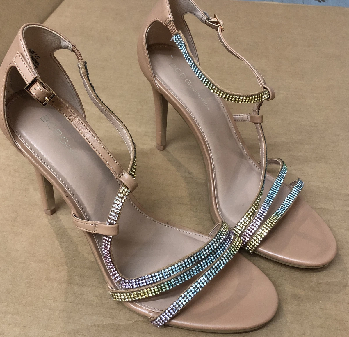 BCBGENERATION Womens Rainbow Rhinestone Jalila Open Toe Stiletto Sandals Size 10