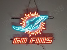 Miami Dolphins Go Fins FL 24"x20" Lámpara de luz de letrero de neón LED vívido con atenuador