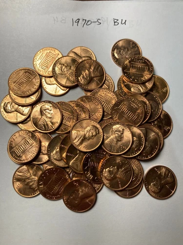 1970-S  "BU" LINCOLN MEMORIAL CENT PENNY ROLL  50 COINS