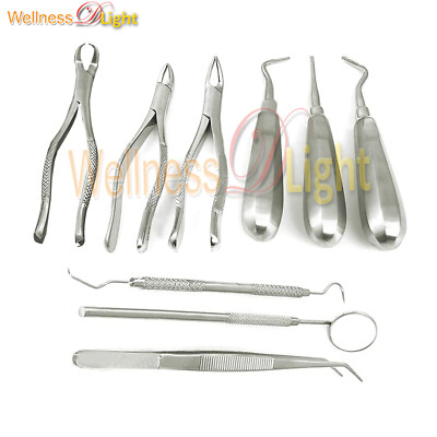 Set 9 Pezzi Pinze E Elevatori Dentali - Chirurgia Dentale - Grado Tedesco EX-346