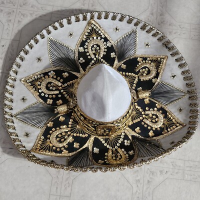 Salazar Yerpes Women’s White and Gold Embroidered Sombrero Hat il_fullxfull.7165768636_l9ef.jpg main image 2