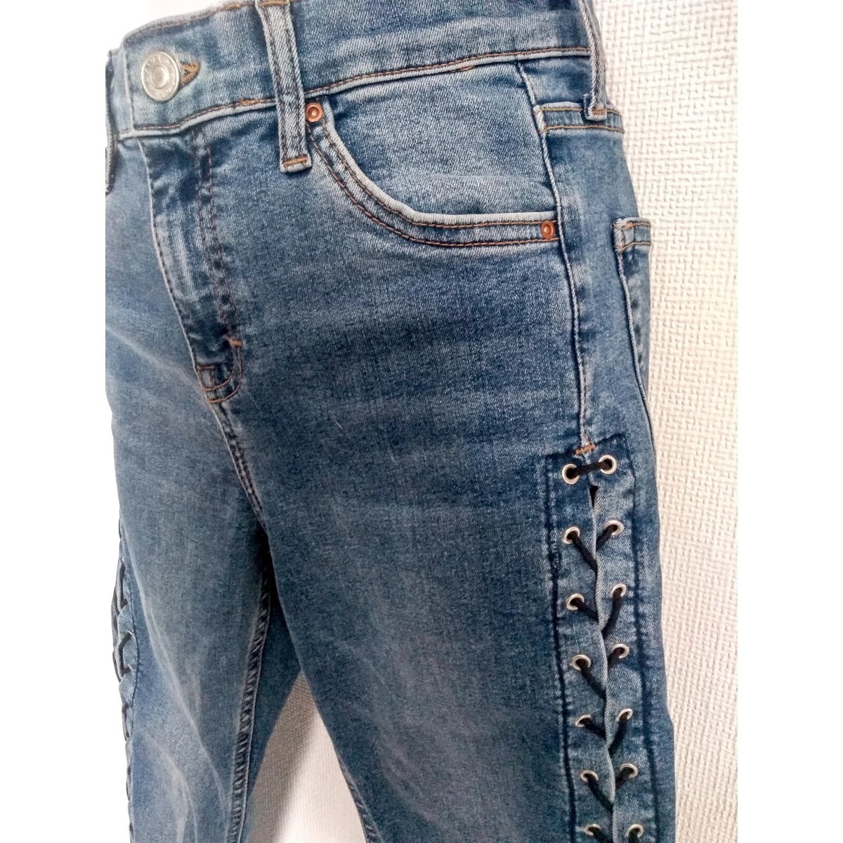 Jean Topshop Moto Jamie - Taille UK W25 L28 - Blanc - Occasion Très Bon état