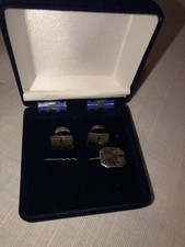 Sterling Silver Vintage Soviet Niello Cufflinks & Tie Pin Set  Saint Basil USSR.