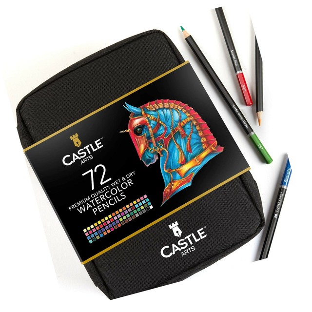 Castle Arts 72 Watercolor Pencils Set in ZipUp Case for Great Results