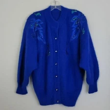 Royal Blue Beaded, Applique & Sequins Angora Cardigan M