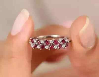 Simulated Marquise Cut Ruby 2Ct Women's Wedding Ring 14k White Gold Plated