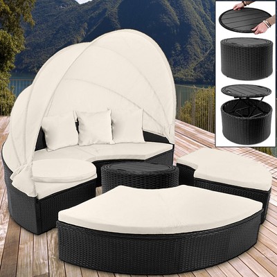 Poly Rattan Sonneninsel Sonnenliege Sitzgruppe Lounge Doppelliege Garten Schwarz Ebay