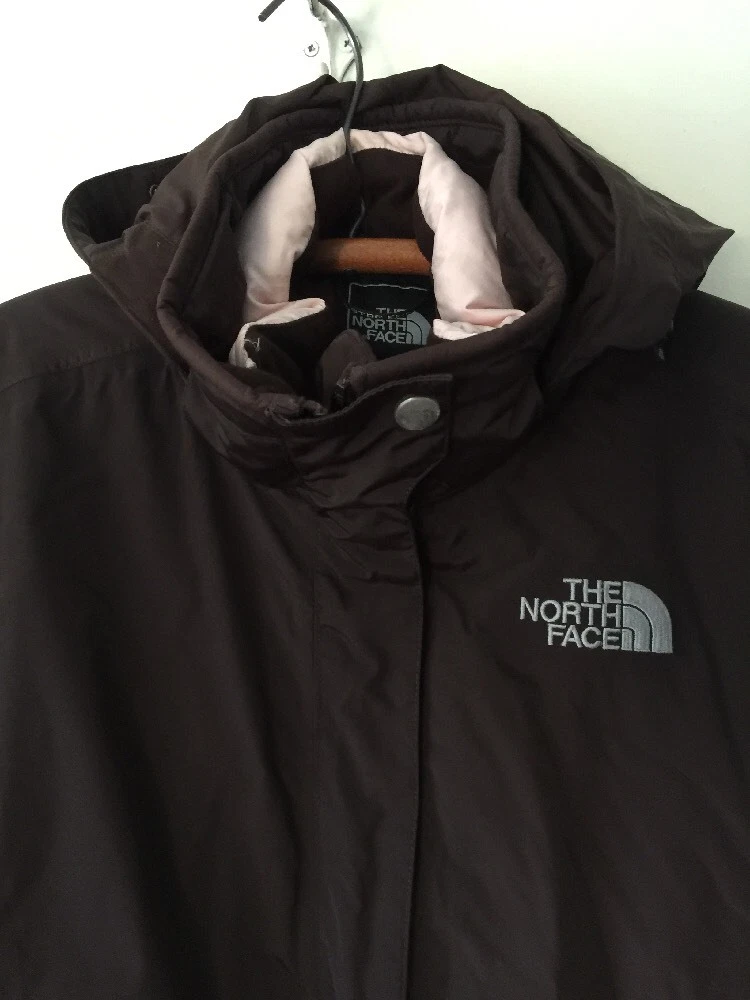 NORTH FACE woman s Brown HyVent jacket sz L removable hood Goose