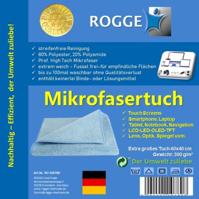 ROGGE Microfasertuch 40x40cm blau - das Weltklasse Display Reinigungstuch