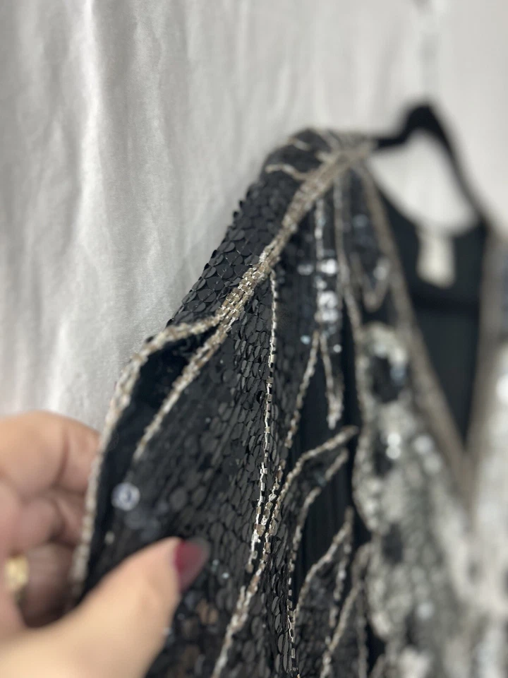 Mariposa Vintage Años 70 Negra 100% Seda Lentejuelas Talla M Año Nuevo Beyoncé Eras Glam Foto 3 de 4